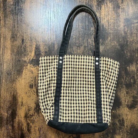 Longaberger Homestead Small Tote Bag Black Beige Check Vintage - Picture 5 of 7